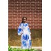 Boho Style Embroidered Maxi Dress White with Blue Embroidery